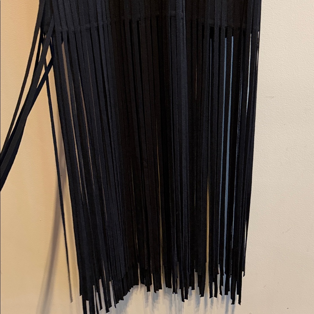 NWT Toccin Elegant Black Maxi Dress with Fringe - Picture 4 of 6